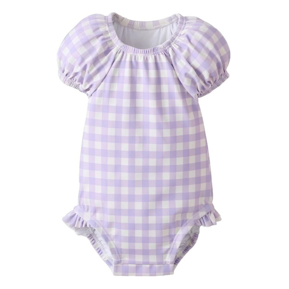 Hanna Andersson Gingham Puff-Sleeve Swimsuit (12-18 months)